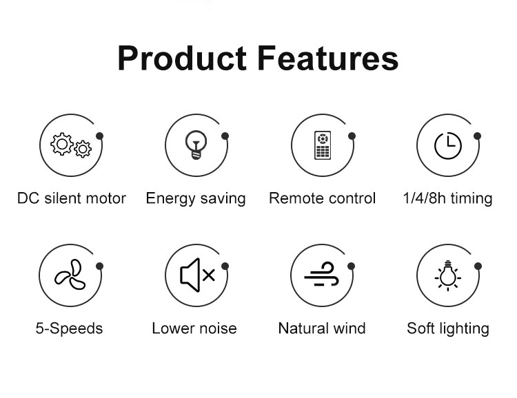 5-Speed Invisible Ceiling Fan with LED Lights and Remote Control 1stshine 3*PC Blades