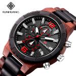 Men Alloy Buckle Round Glass Wood Chronograph Watch