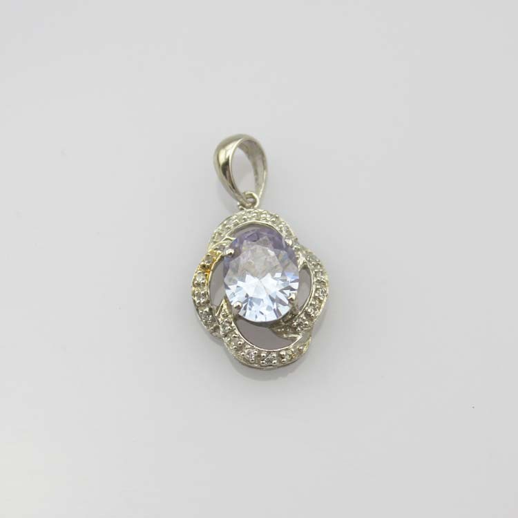925 Silver Pendant Necklace 7x9mm Oval Lavender Amethyst Cubic Zirconia (PSJ030)