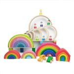 Educational 35cm 7cm Wooden Blocks Toys Rainbow Stacking Blocks