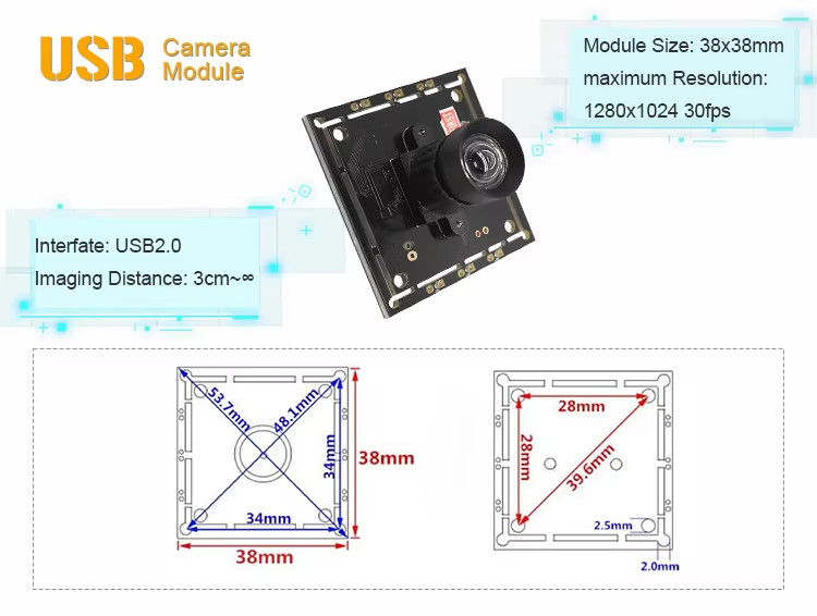 Mini 2MP OV2710 1080P 30fps UVC USB2.0 Camera Module For AI Applications
