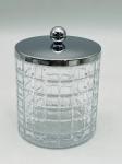 Clear Glass Bathroom Countertop Accessories with Big Checker Box Cotton Jar