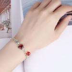 925 Sterling Silver Synthetic Garnet Fox Charm Link Bracelets(B20180411084)