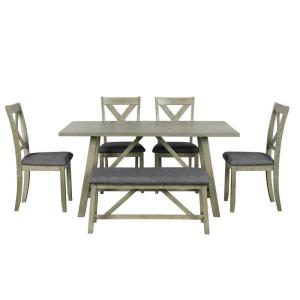 Quality 60inch length 6 Piece Dining Room Table And Chair Set Gray Color wholesale