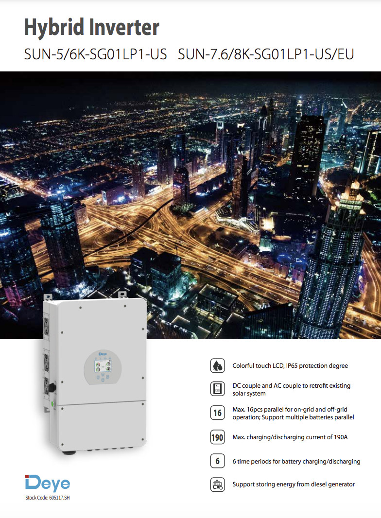 In stock Deye SUN-7.6/8K-SG01LP1-US/EU Hybrid inverter 7.6KW 8KW 7600W 8000W 48V with wifi Single phase 2 Mppt PV solar