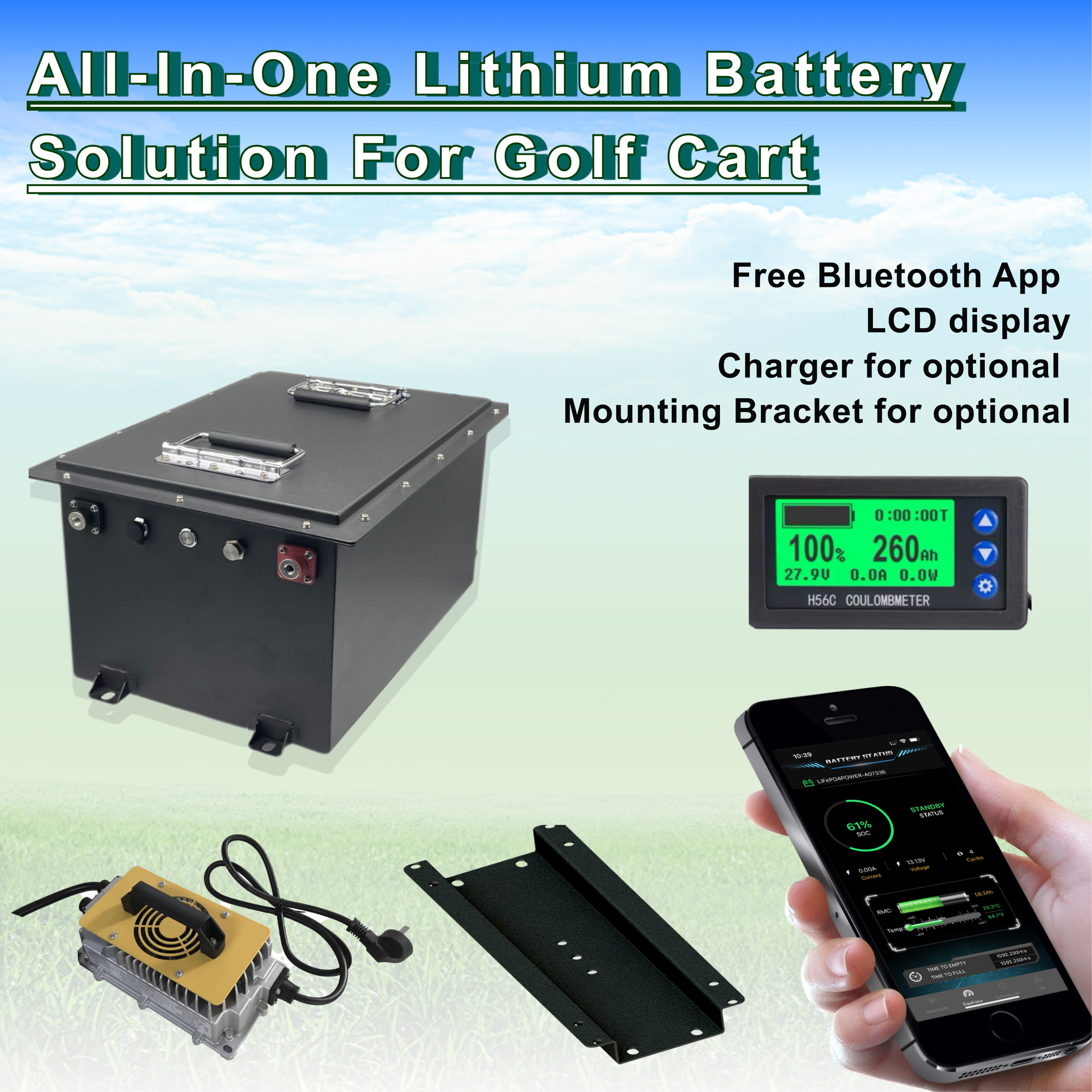 Rechargeable Lithium iron batteries LiFePO4 36V 100Ah Golf Cart Battery