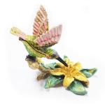 Custom pewter cute bird shape jewelry boxes colorful printed bird hummer jewelry