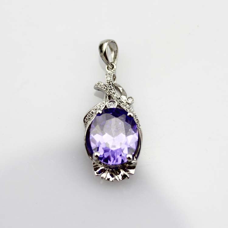 Sterling Silver Jewelry 9x11mm Oval Amethyst Cubic Zircoina Pneant (PSJ0416)