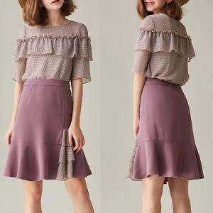 Quality Ladies Short Sleeve Plaid Blouse With Ruffle wholesale