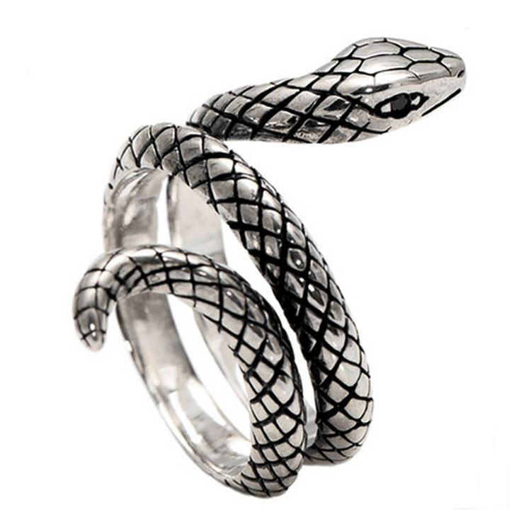 Snake Style Simulated Garnet Eyes Scale Serpent Ring 925 Sterling Silver Band Ring(057738)