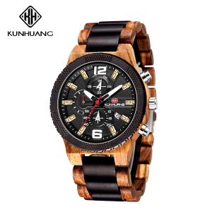 Quality Man Black Dial Wooden Quartz Watch Business Wristwatch Water Proof 1019-1 wholesale
