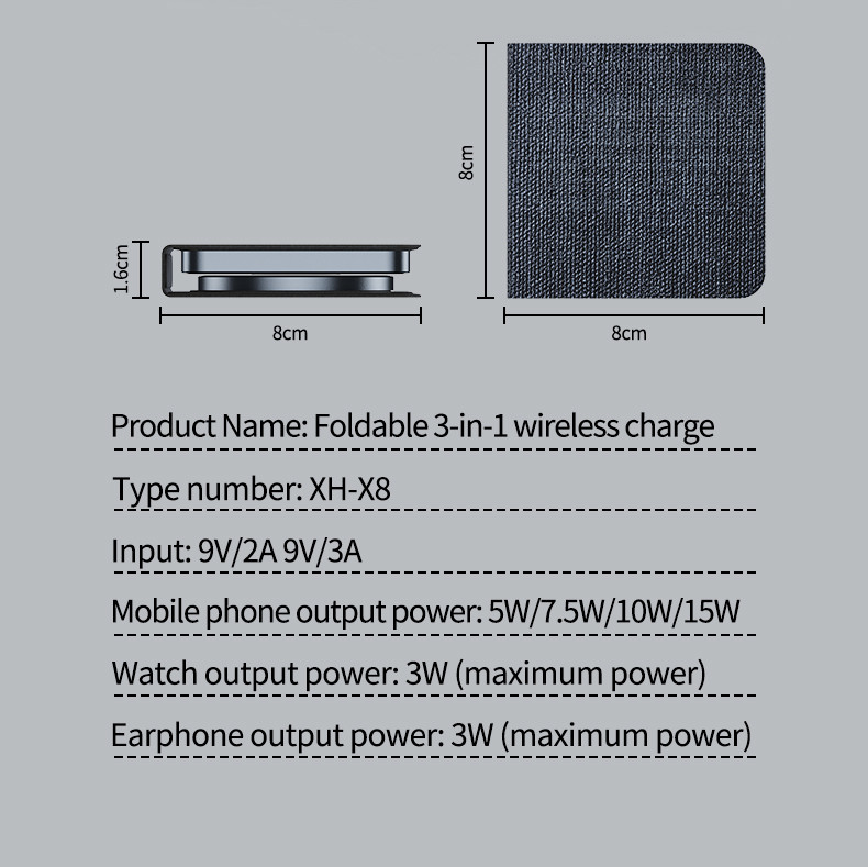 15W Foldable Wireless Charging Pad with Magnetic Charging Rated Output Power 20W