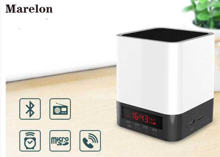 White Mini Desktop Alarm Clock Bluetooth Speaker , Wireless Sound Box With LED Screen