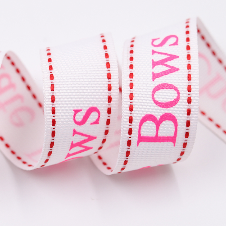 Grosgrain Material Personalised Printed Ribbon 25mm Width Red / White Color