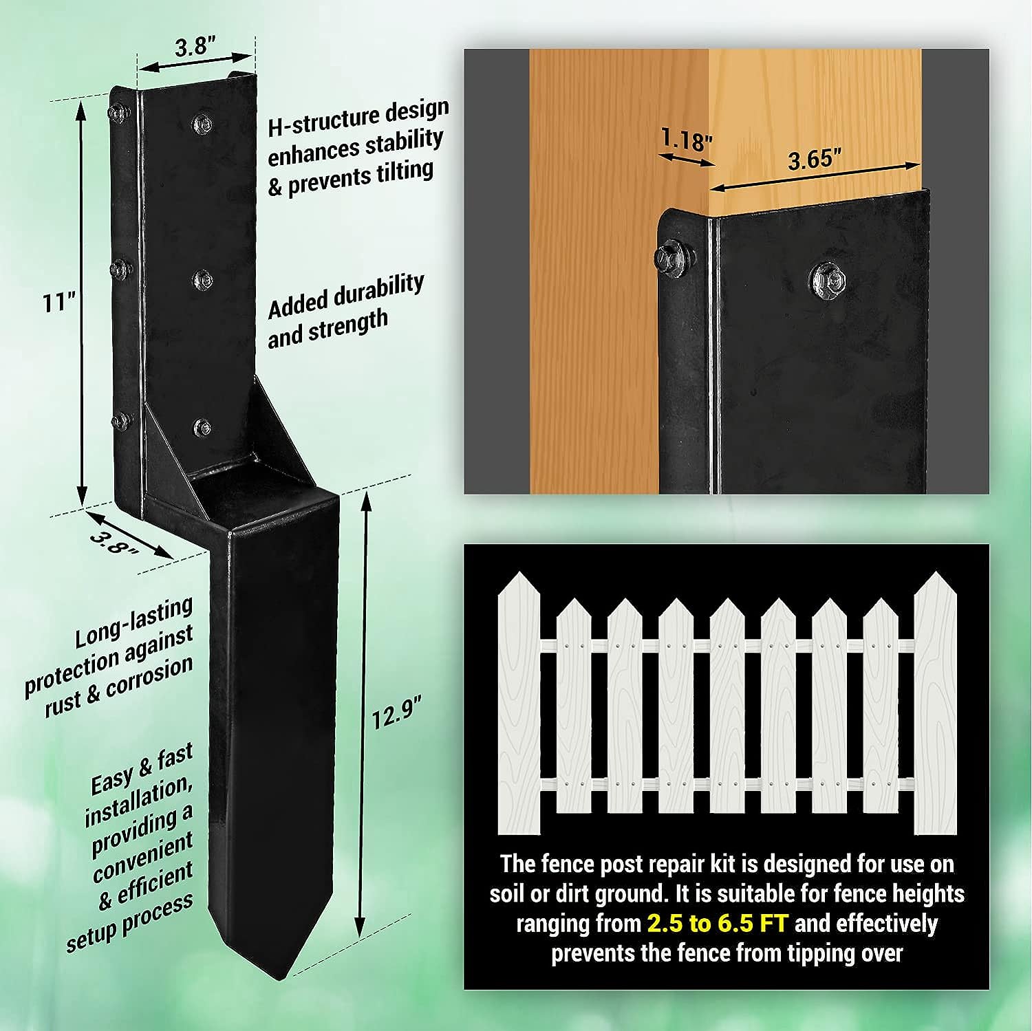 Customized Heavy Duty Steel Fence Post Repair Stakes Custom Dimensions and Powder Coating