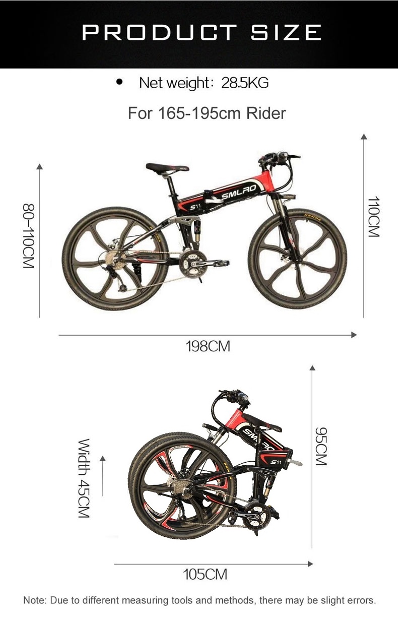 SMLRO Folding 26 Electric Bike With 13AH Lithium Battery 1.95 Width