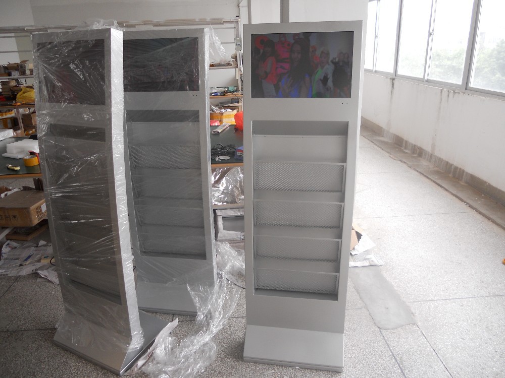 22" TFT LCD floor stand digital signage display,newspaper shelf,magazine brochure leaflet newspaper holder advertising display