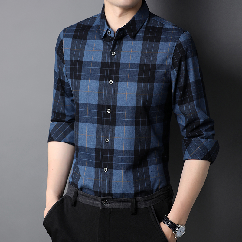 Knitted Broadcloth Plaid Shirts Polyester Viscose And Cotton Casual Shirt Long Sleeve For Man