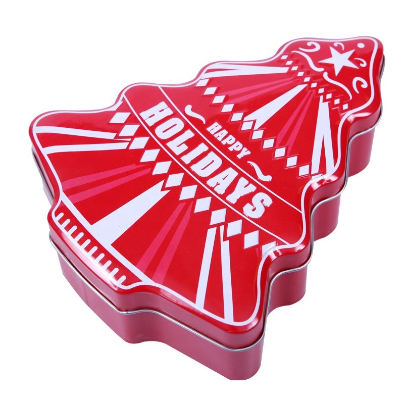 Christmas Tree Shaped Tins Present Decorative Holiday Tins Custom Design Gift Tin Boxes