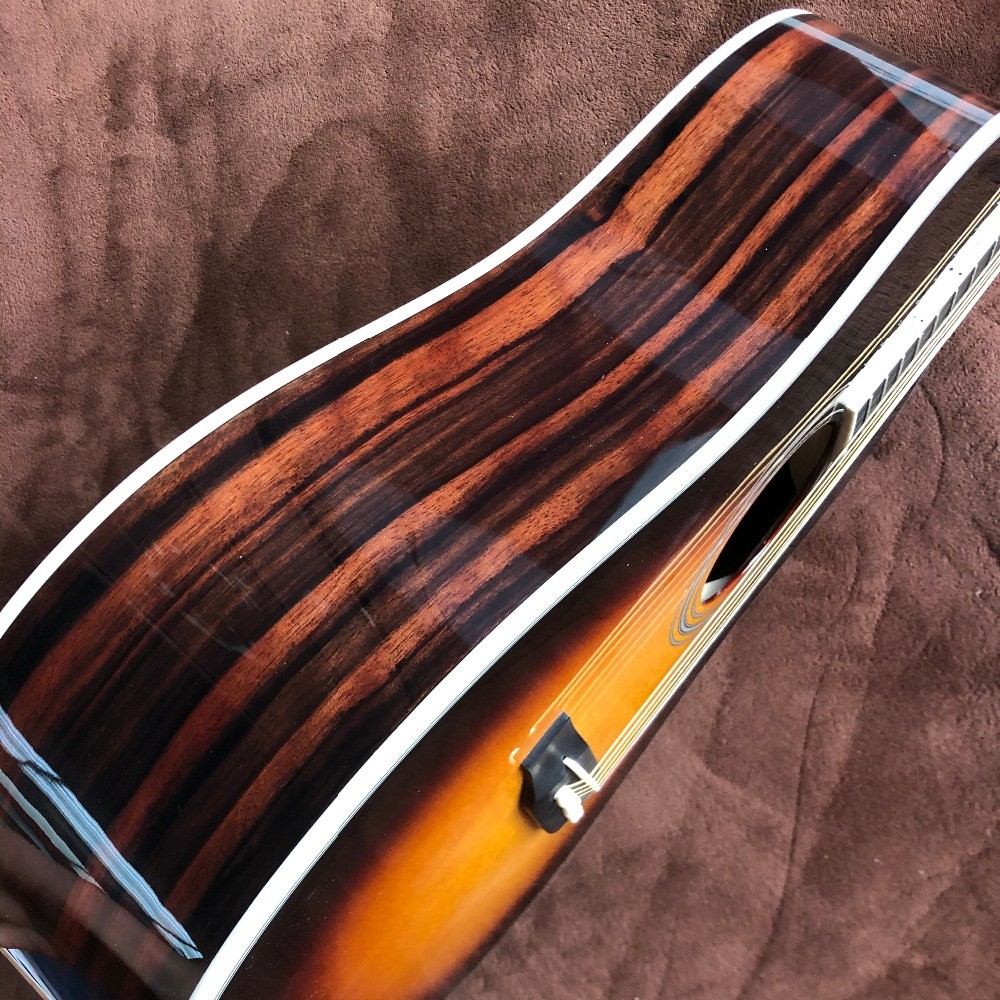 Custom J45 Body AAAA All Solid Wood Acoustic Guitar Sandalwood Back and Sides in Sunset Color with Classic Headstock Log