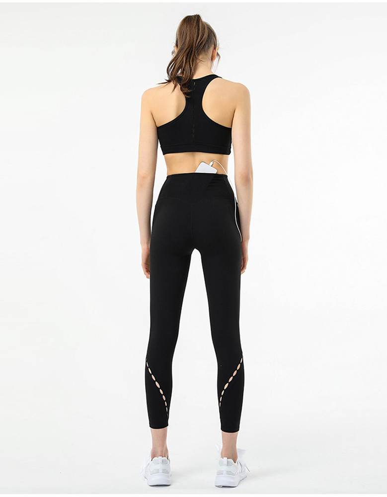 Hollow Out Knot Yoga Set Clothes Big Hidden Back Pocket Yoga Leggings Set
