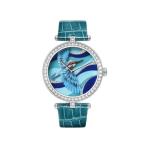 Green 3D Dial Watch 36mm Stainless Steel Leather Strap Ladies