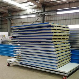 Quality 1500mm long 50mm rock wool prefab sandwich panels with 0.426mm steel sheet up and 0.326mm down wholesale