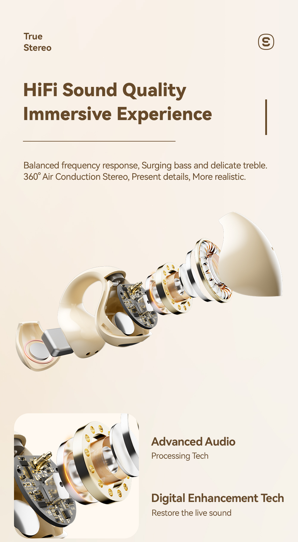 ABS PC TWS BT 5.3 Wireless Earbuds Waterproof Sweat Resistant