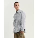 Turn Down Collar Business Long Sleeve Men Shirts White Shirt With Black Stripes
