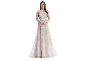 Quality Champagne Fluffy Arabic Style Dress , Long Sleeve Arabic Wedding Dress wholesale
