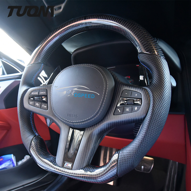 Black Perforated Leather Carbon Fiber Steering Wheel Fit Bmw G20 G30 G28