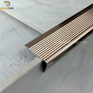 Quality Shiny Rose Gold 6063 Aluminum Vinyl Flooring Stair Nose L Shape Anti Slip wholesale