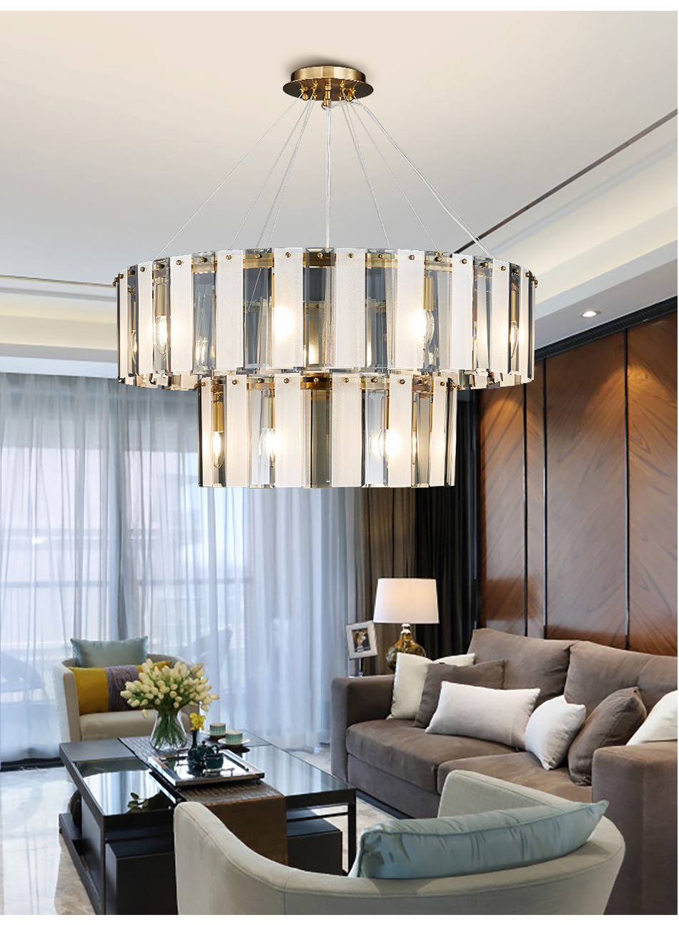 Living room home decor double layer led luxury crystal round chandelier lighting(WH-CY-228)
