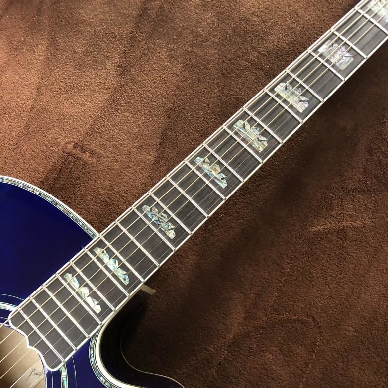 Custom 43 Inch Sky Blue Lacquered Solid Wood Polished Jumbo Flamed Maple Back Side Cutaway Acoustic Guitar