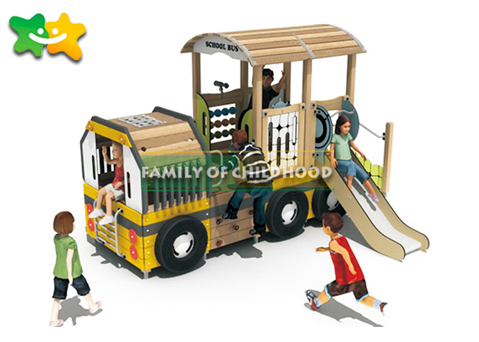 Adventurous Wooden Playground Slide Car Modeling With Climbing Stairs