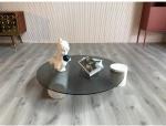 Water Ripple Glass Coffee Table Natural Marble Round Tempered Glass Table Top