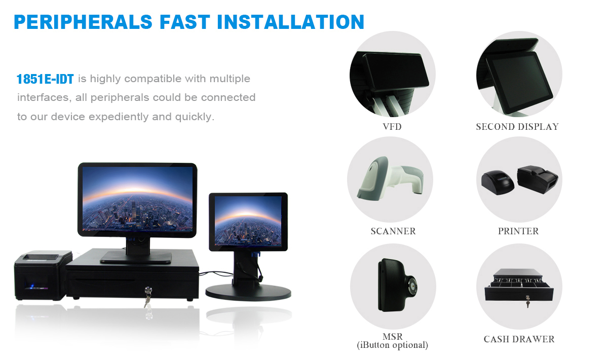 Retail DDR3 18.5 Inch Touch Screen POS System With Printer
