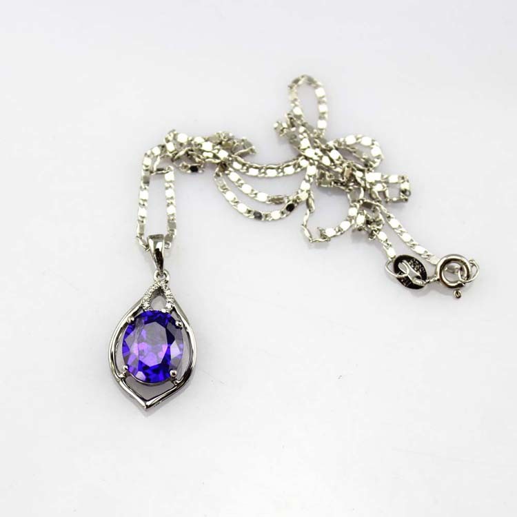 Fashion Jewelry 925 Silver 8mmx10mm Oval Created Amethyst Pendant (PSJ0422)