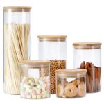 Smell Proof Bamboo Glass Container Set Food Storage Spice Mason Jar With