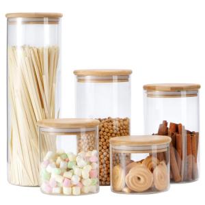 Quality Smell Proof Bamboo Glass Container Set Food Storage Spice Mason Jar With Dispenser Lid wholesale