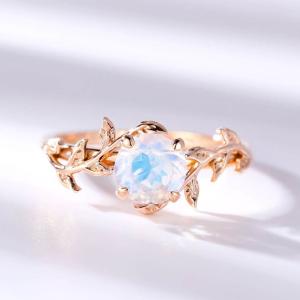Quality 14K Rose Gold Moonstone Wedding Rings Leaf Flower Round Cut wholesale