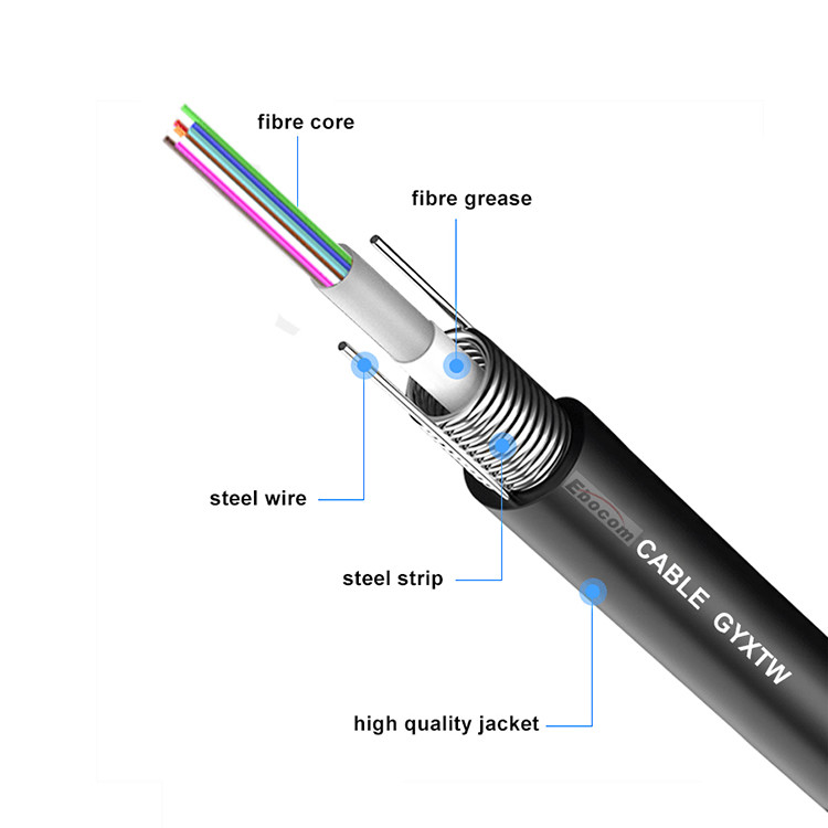 GYXTW Central Tubular Metal Armoured Cable G652D SM MM steel tape for long distance communication and LAN