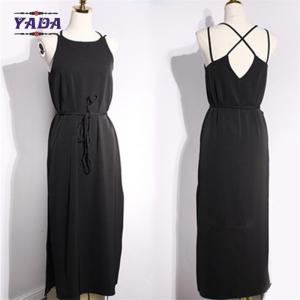 Quality Open back cross split long spaghetti strap solid maxi a line skirt dress beach dresses clothes women with good quality wholesale