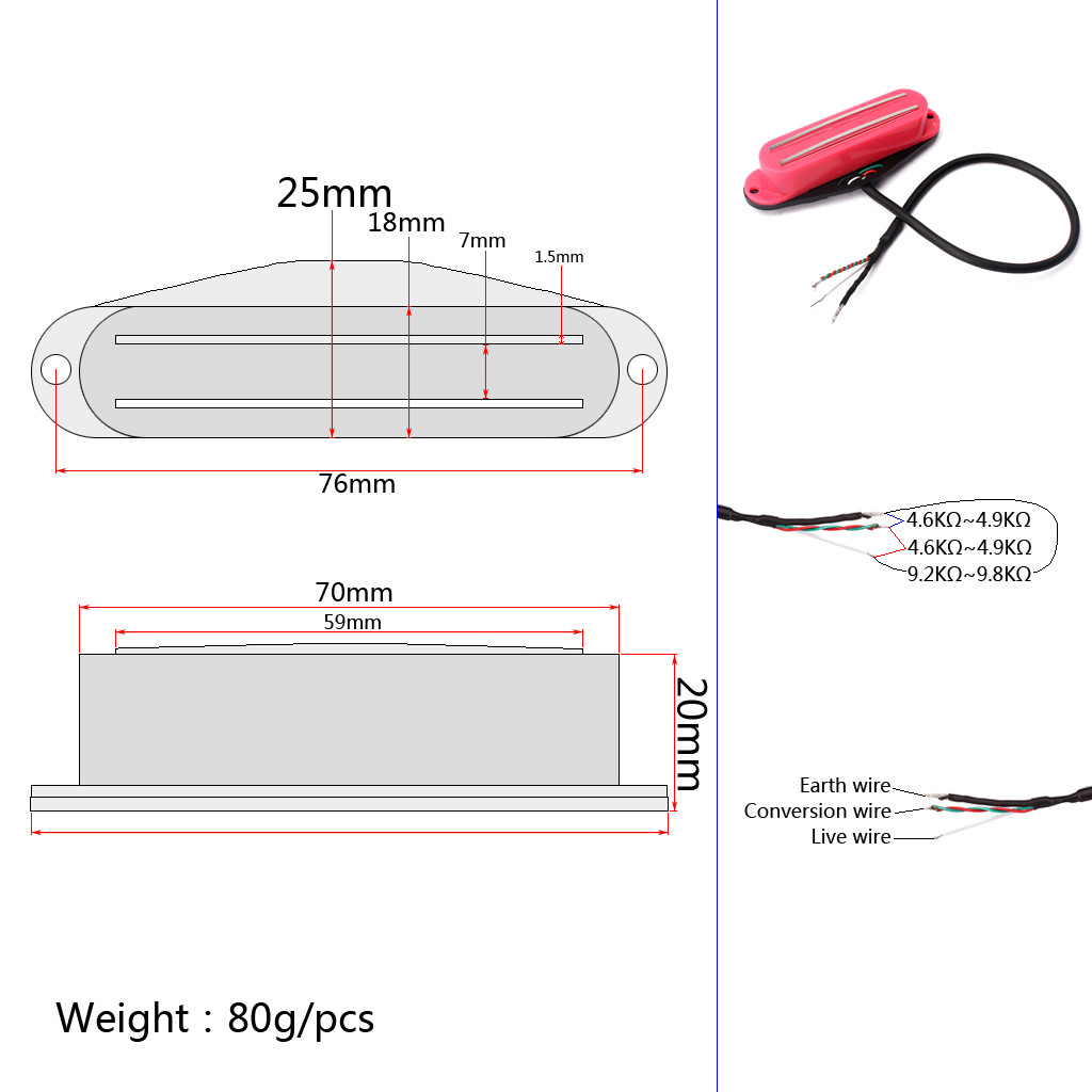 Ceramic Magnet Mini Hot Rails Guitar Pickup 9~10KΩ For TL Gibson Cigar Box Guitar