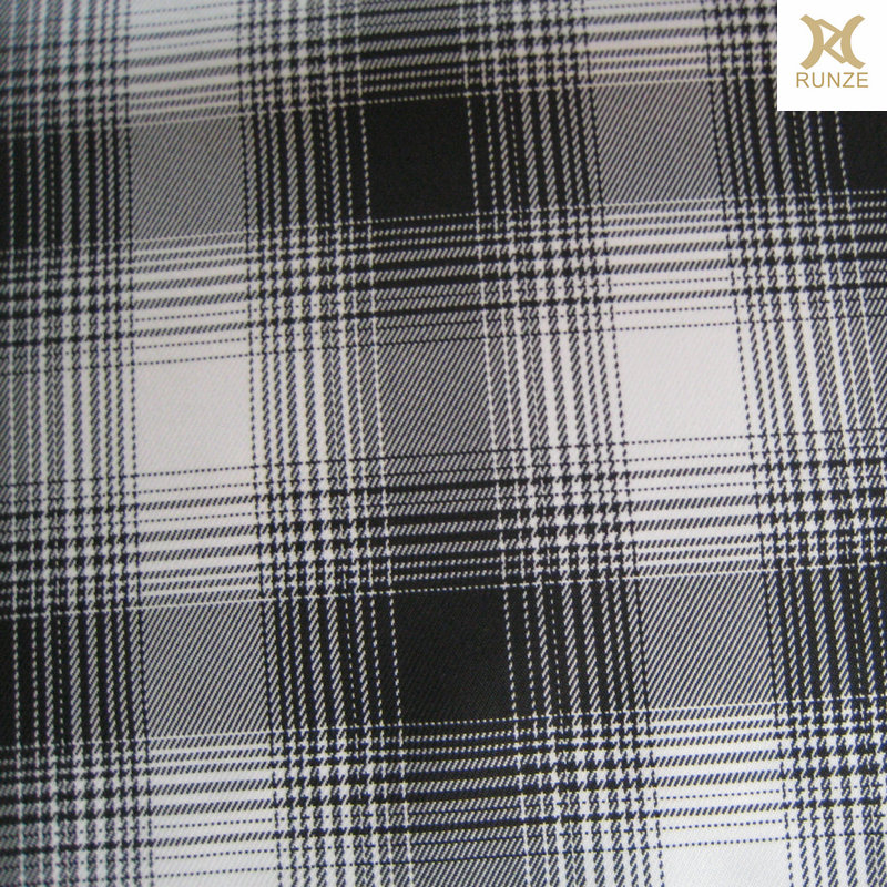 Technics Woven Black and White Check Plaid Cation Polyester Fabric for Coat and Jacket