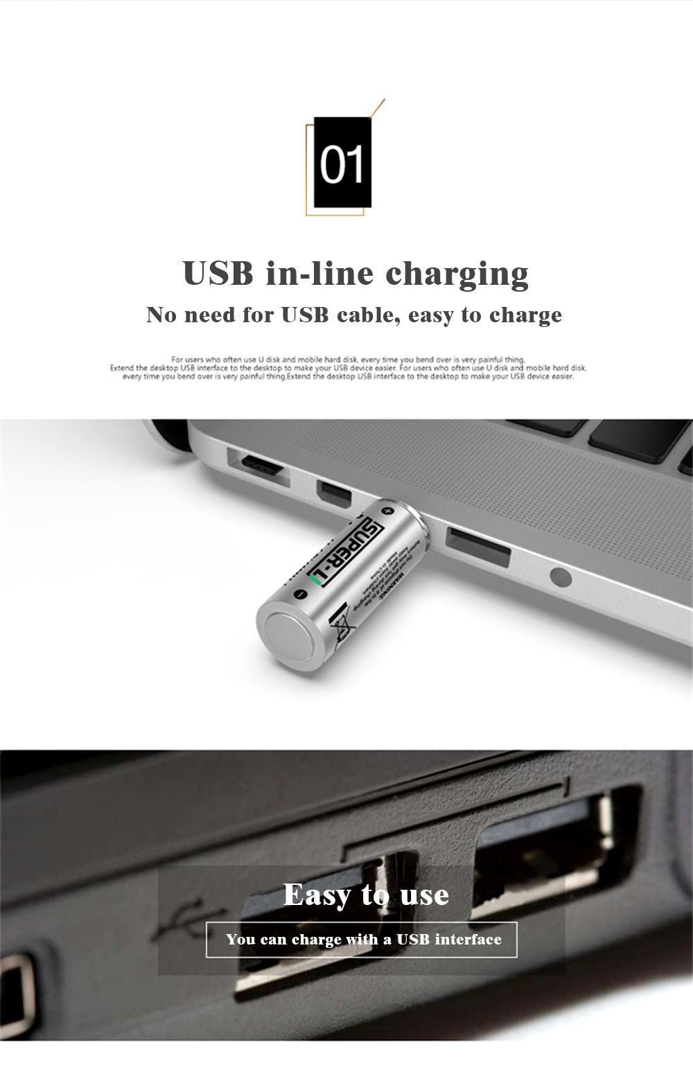 USB rechargeable lithium battery, Reusable recycling, saving more