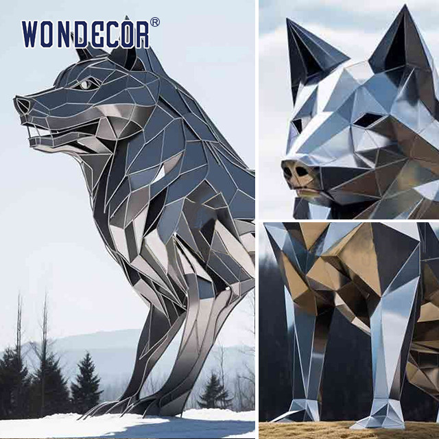 Outdoor metal forging geometric animal wolf stainless steel sculpture