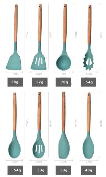 12-Piece Silicone Kitchenware Set with High Temperature Resistance and Oak