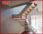 Double Steel Plate Staircase VK20S Tread beech ,Railing tempered glass, Handrail