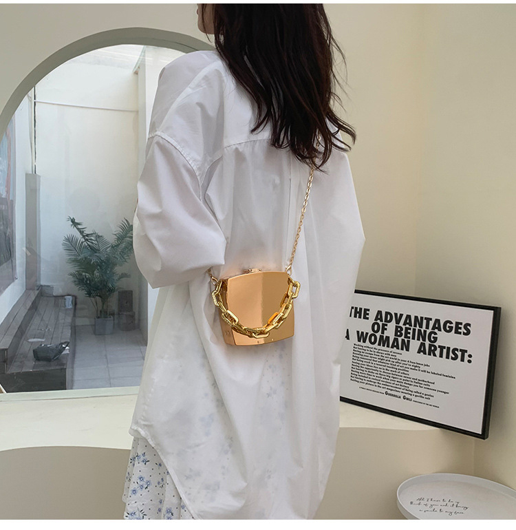 Solid Color Minibook Gold Silver Clutch Purse with Chains Luxury Fancy Evening Bags